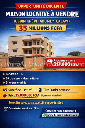  MAISON LOCATIVE À VENDRE  TOGBIN KPÈVI 